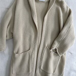 Cozy Knit Open-Front Cardigan Sweater in Beige - The Skinny & Jillian Harris